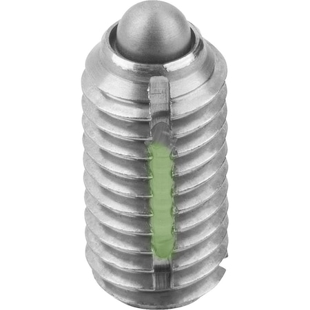 Kipp Spring Plunger Intensified Spring Force, Long-Lok D=M10 L=19, Stainless, Pin Stainless, Pu=5 K0324.210